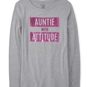 Auntie with Attitude The Childrens Place gray T-shirt metallic design Medium New